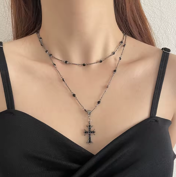 Ebon Essence Black Cross Necklace