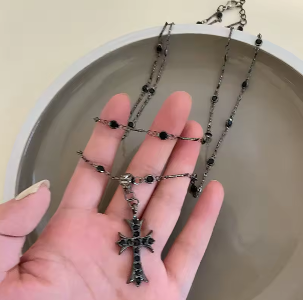 Ebon Essence Black Cross Necklace