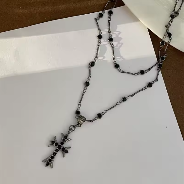 Ebon Essence Black Cross Necklace